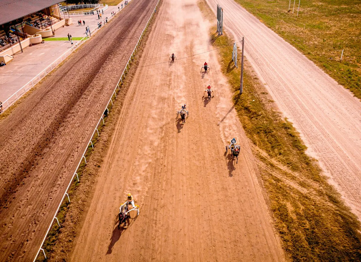 Aerial view of a dirt racetrack