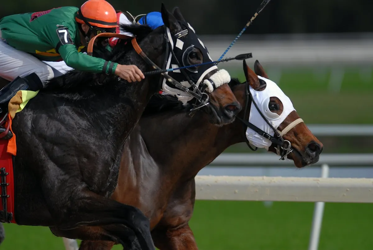 Jockey driving a horse down the stretch