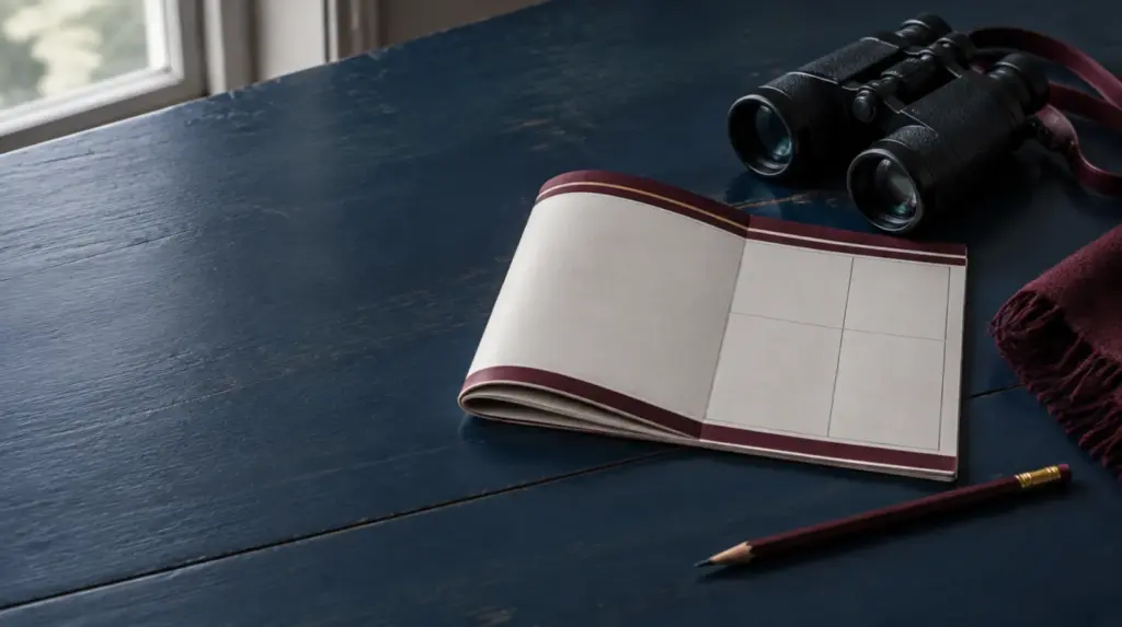 Race program, pencil and binoculars
